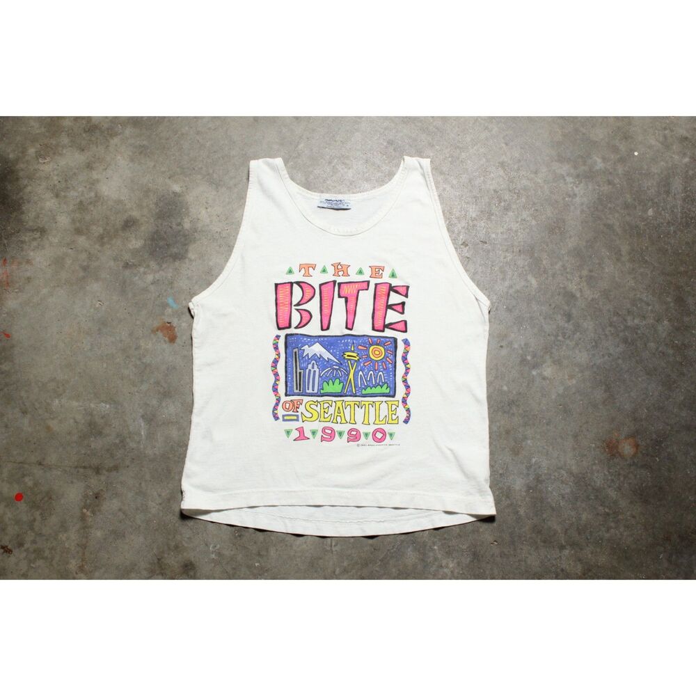 Vintage 90's The Bite of Seattle 1990 Washington White Tank Top Shirt - Medium